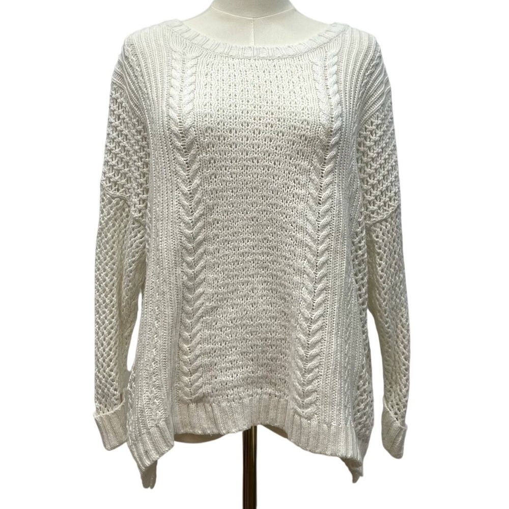 Madewell Cream Marled Plaza Pullover Open Knit Sweater Womens Size L‎ E8994
